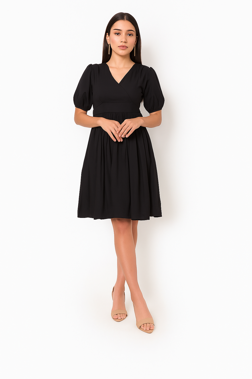 Chic Black V-Neck Casual Dress for Women