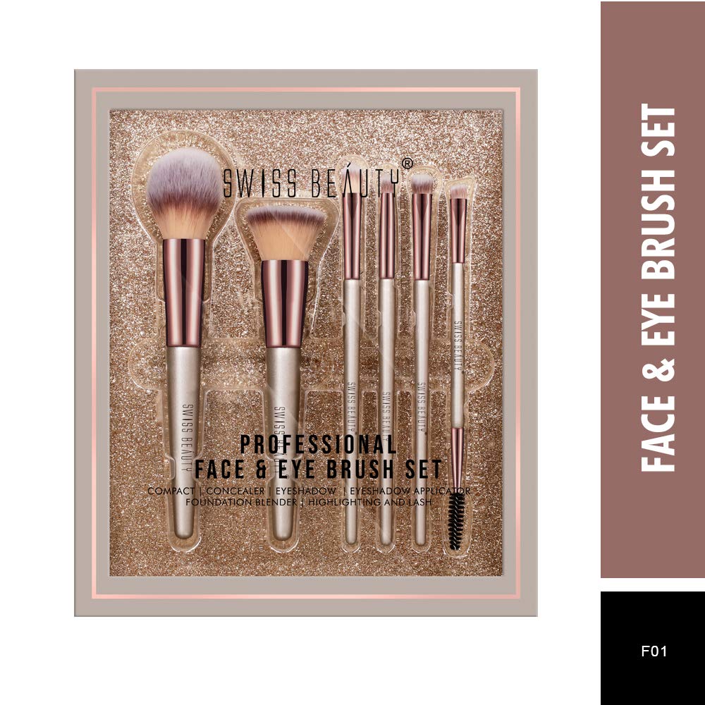 Swiss Beauty Professional Face & Eye Brush Set of 6 with Synthetic Fibres
