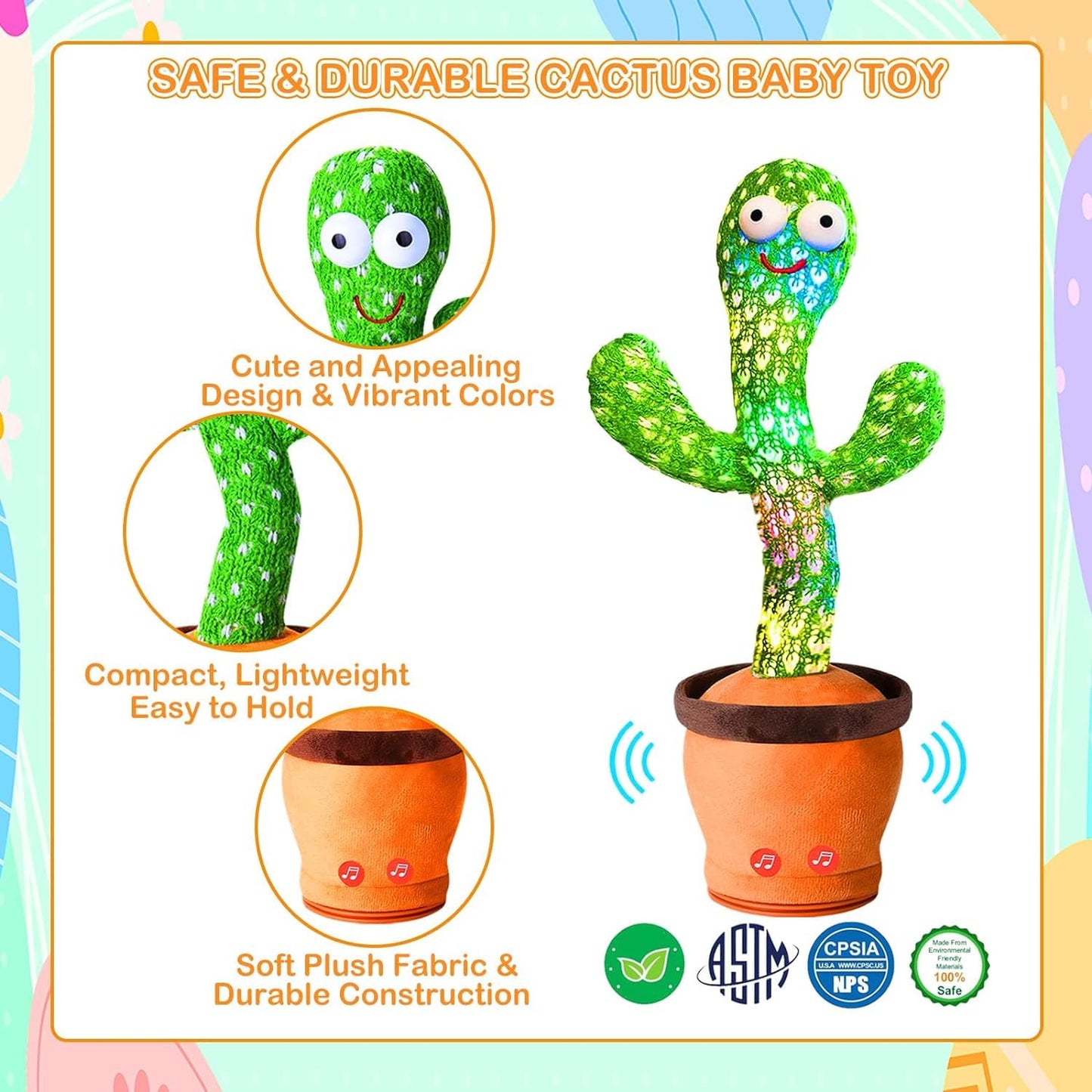 Storio Rechargeable Toys Talking Cactus Baby Toys for Kids.