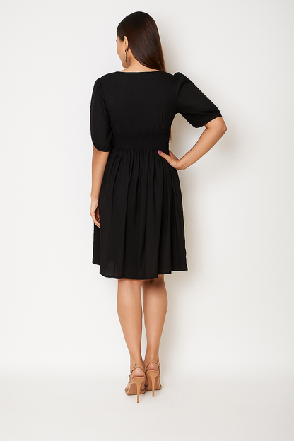 Chic Black V-Neck Casual Dress for Women