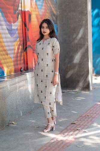 ANNI DESIGNER Women's Rayon Viscose Straight Printed Kurta with Pant (OCHI White_L_White_Large)