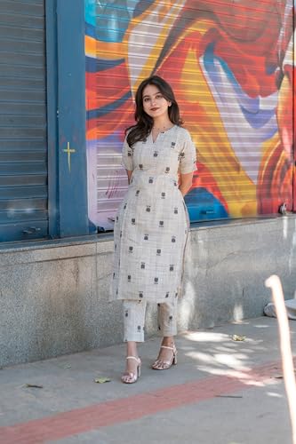 ANNI DESIGNER Women's Rayon Viscose Straight Printed Kurta with Pant (OCHI White_L_White_Large)