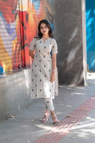 ANNI DESIGNER Women's Rayon Viscose Straight Printed Kurta with Pant (OCHI White_L_White_Large)