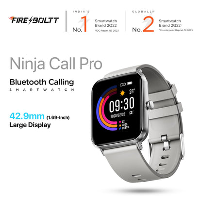 Fire-Boltt Ninja Call Pro Max Smart Watch 2.01 inch Display, Bluetooth Calling, 120+ Sports Modes, Health Suite, Voice Assistance (Grey)