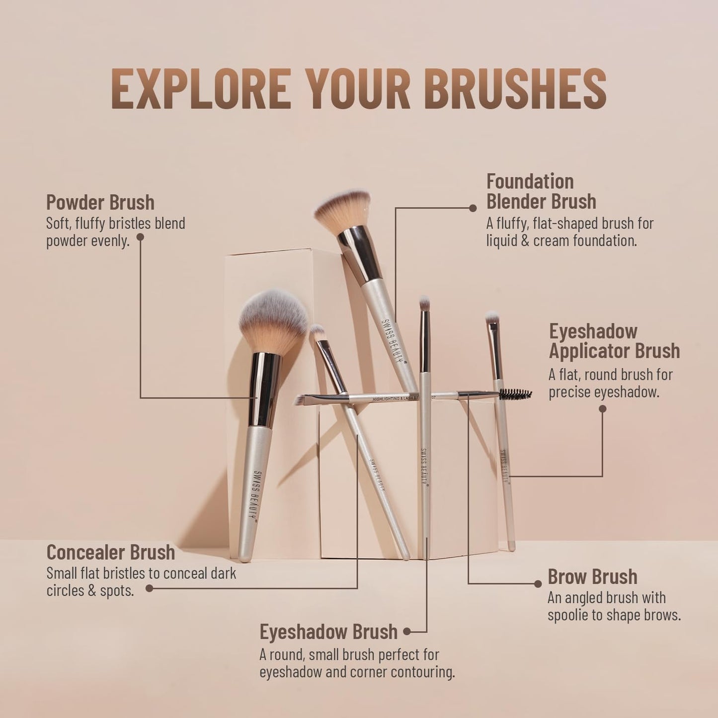 Swiss Beauty Professional Face & Eye Brush Set of 6 with Synthetic Fibres