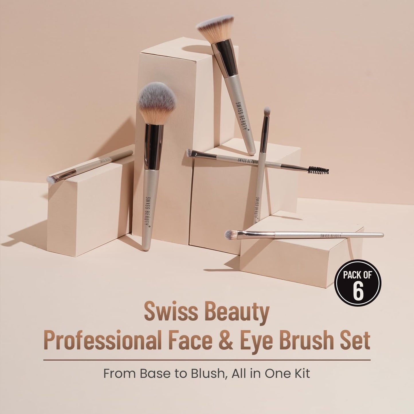 Swiss Beauty Professional Face & Eye Brush Set of 6 with Synthetic Fibres