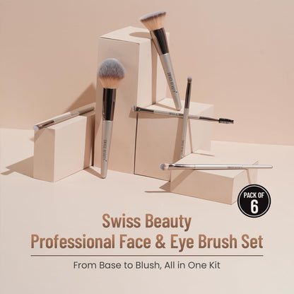 Swiss Beauty Professional Face & Eye Brush Set of 6 with Synthetic Fibres
