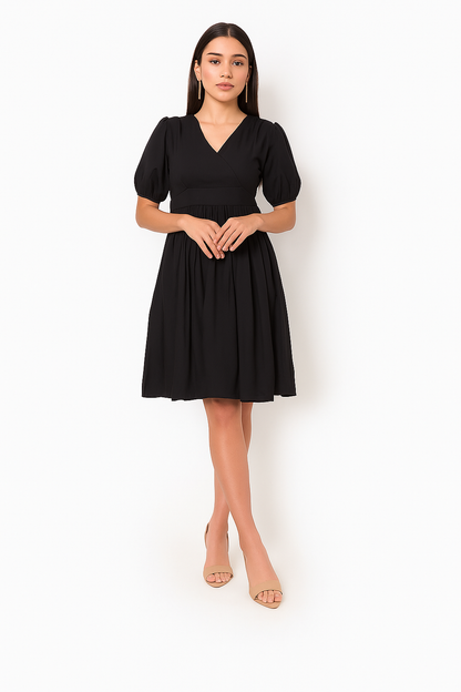 Chic Black V-Neck Casual Dress for Women