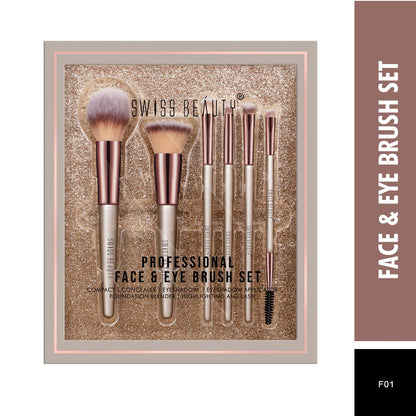Swiss Beauty Professional Face & Eye Brush Set of 6 with Synthetic Fibres