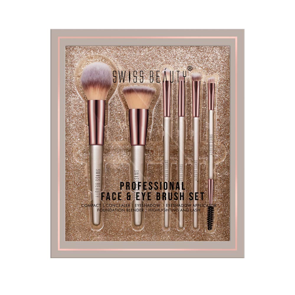 Swiss Beauty Professional Face & Eye Brush Set of 6 with Synthetic Fibres