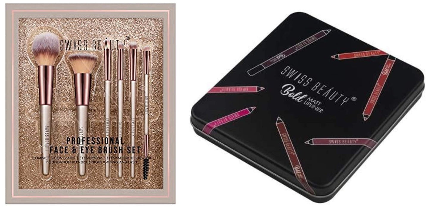 Swiss Beauty Professional Face & Eye Brush Set of 6 with Synthetic Fibres