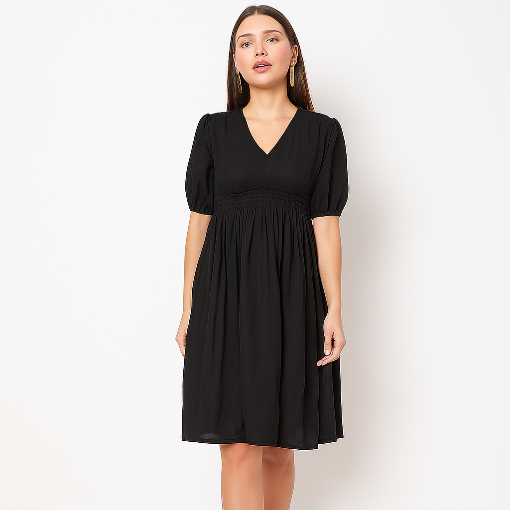 Chic Black V-Neck Casual Dress for Women