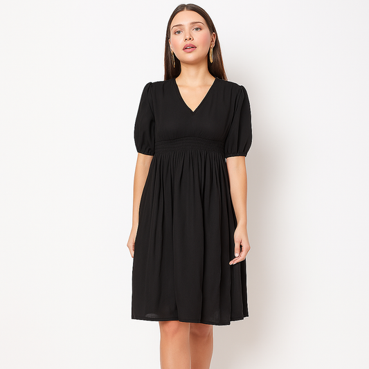Chic Black V-Neck Casual Dress for Women