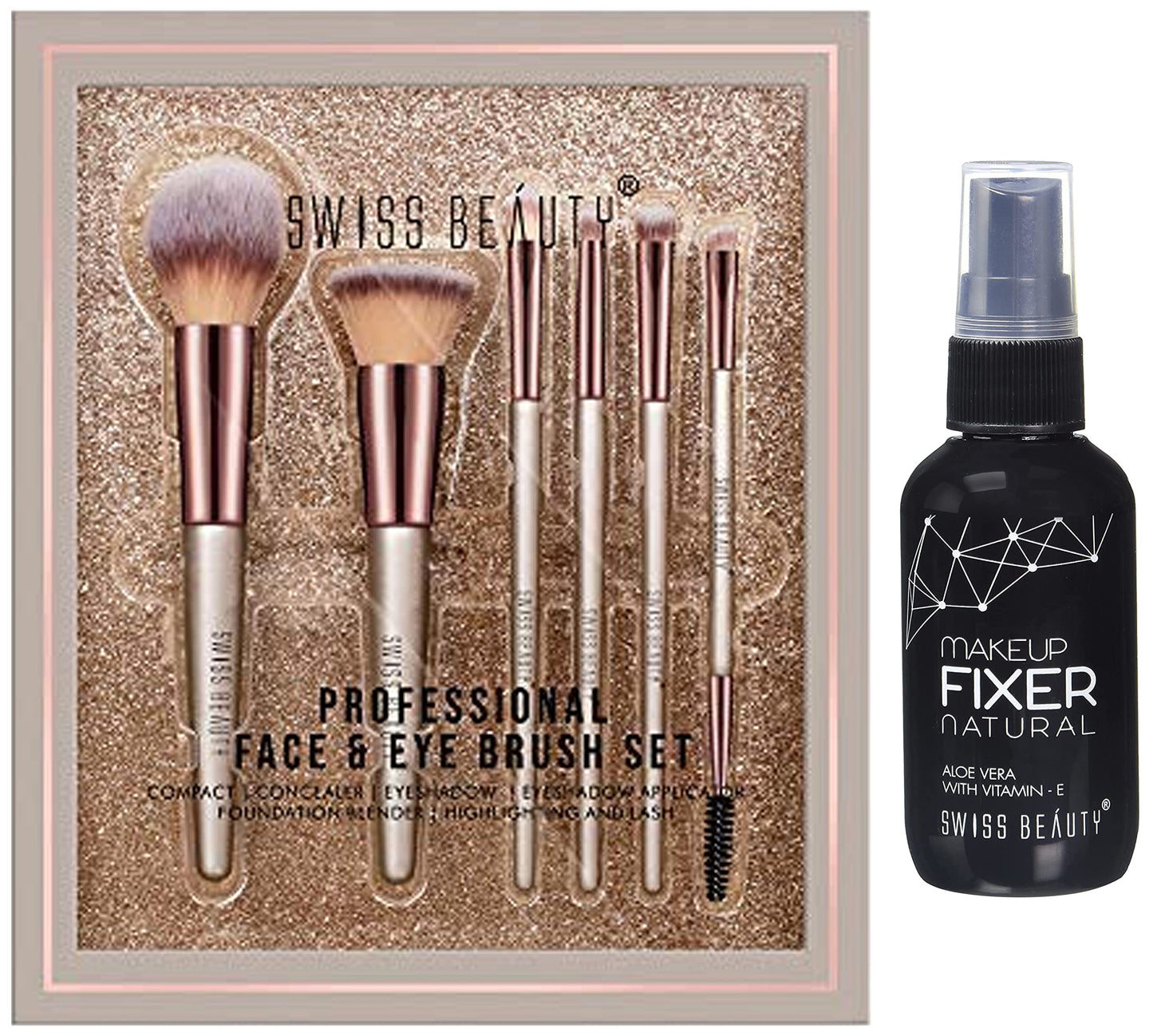 Swiss Beauty Professional Face & Eye Brush Set of 6 with Synthetic Fibres