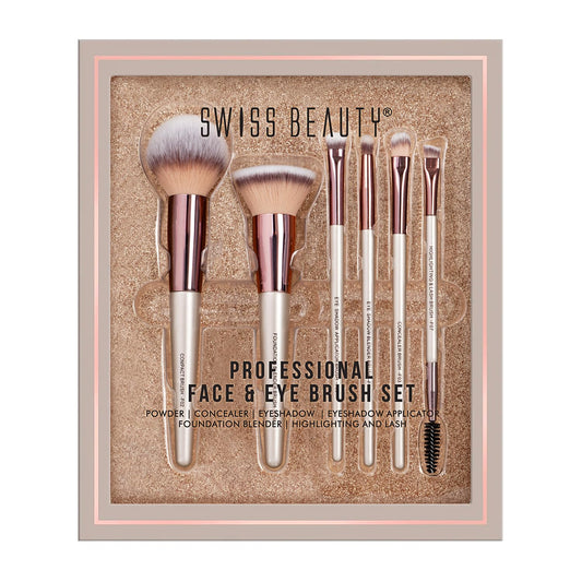 Swiss Beauty Professional Face & Eye Brush Set of 6 with Synthetic Fibres